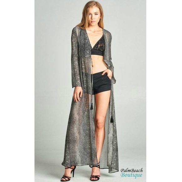 Gray Sparkle Snake Print Tie Maxi Dress - Picture 5 of 5